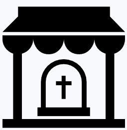 A blue and white cross on a white background.